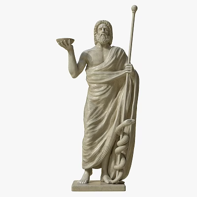 Ancient Greek Style Marble Sculpture Carving of Male Statue Holding Dish and Snake Staff 3d model