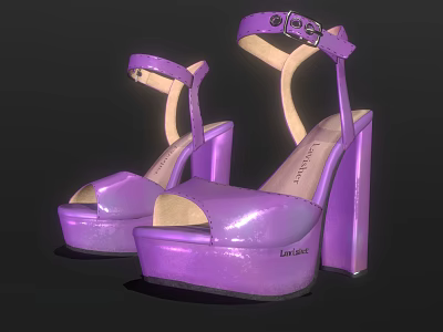 Purple High Heel Sandals With Block Heel Platform Sole And Ankle Strap Metallic Buckle 3d model