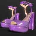 Purple High Heel Sandals With Block Heel Platform Sole And Ankle Strap Metallic Buckle