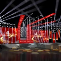 Chinese Power Themed Stage Design With Red Backdrop Lighting Effects And Steps 3d model