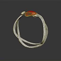 Silver Ring With Red Gemstone And Small Diamonds On Twisted Metal Band