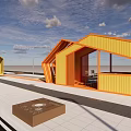Orange Container Commercial Complex With Modern Outdoor Shops And Urban Design 3d model