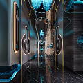 Modern Hi Tech KTV Corridor With Lighting Mirrored Surfaces And Metallic Decor