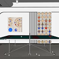 Indoor Sports Equipment Table Tennis Table With Balls Rackets And Decorative Wall