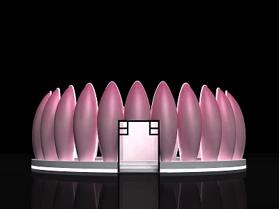 Modern Exhibition Booth Pink Lotus Petal Shaped with Central Entrance and White Base Design 3d model