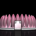 Modern Exhibition Booth Pink Lotus Petal Shaped with Central Entrance and White Base Design