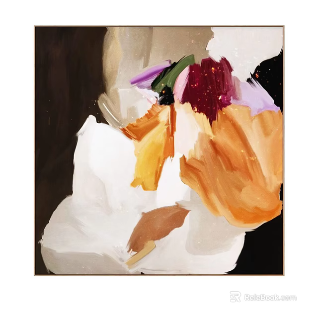 Abstract Painting With Bold Brushstrokes And Vibrant Hues Of White Orange Yellow Purple Green 3d model 
