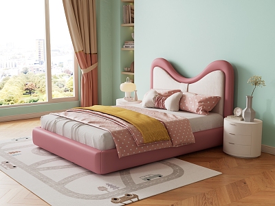 Simple Children's Room Children's Soft Bed Double Bed Single Bed Carpet Bedside Table model