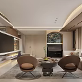 Modern Warm Tone Open Living And Dining Room Interior With Cozy Sofas And Large Window