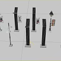 Modern Furniture Pillars Featuring Street Lamp Styles And Billboard Display Panels