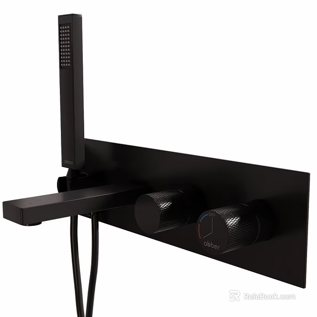 Modern Black Wall Mounted Shower Faucet With Handheld Sprayer And Control Knobs 3d model 