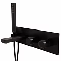 Modern Black Wall Mounted Shower Faucet With Handheld Sprayer And Control Knobs