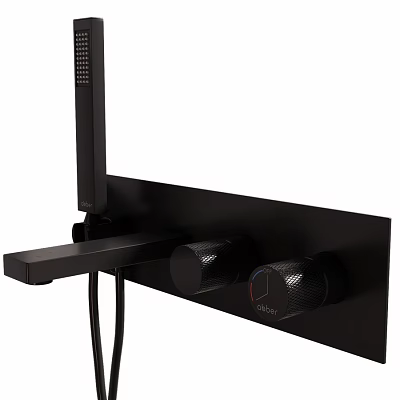 Modern Black Wall Mounted Shower Faucet With Handheld Sprayer And Control Knobs 3d model
