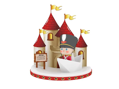 Toy Castle Scene With Red Spires Yellow Flags Toy Soldier And Paper Boat 3d model