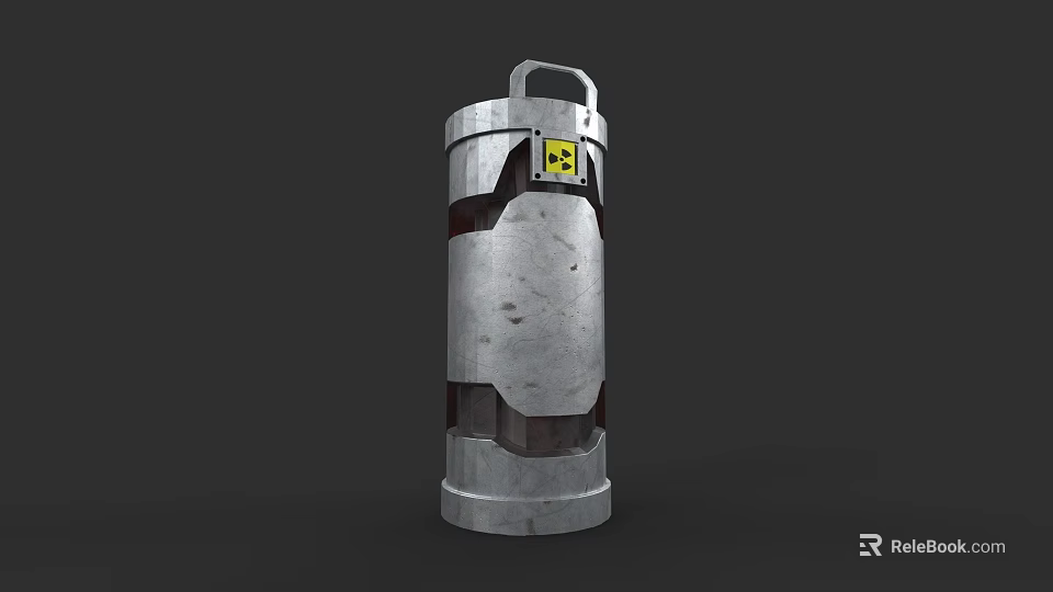 Cylindrical Metal Weapon With Handle And Worn Surface Yellow Warning Sign 3d model