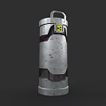 Cylindrical Metal Weapon With Handle And Worn Surface Yellow Warning Sign 3d model