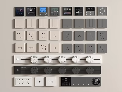 Various Design Switch Panels With Different Colors Digital Displays Button Types And Socket Combinations 3d model
