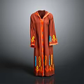 Brown Hooded Robe With Colorful Embroidery On Cuffs And Hem Long Sleeves