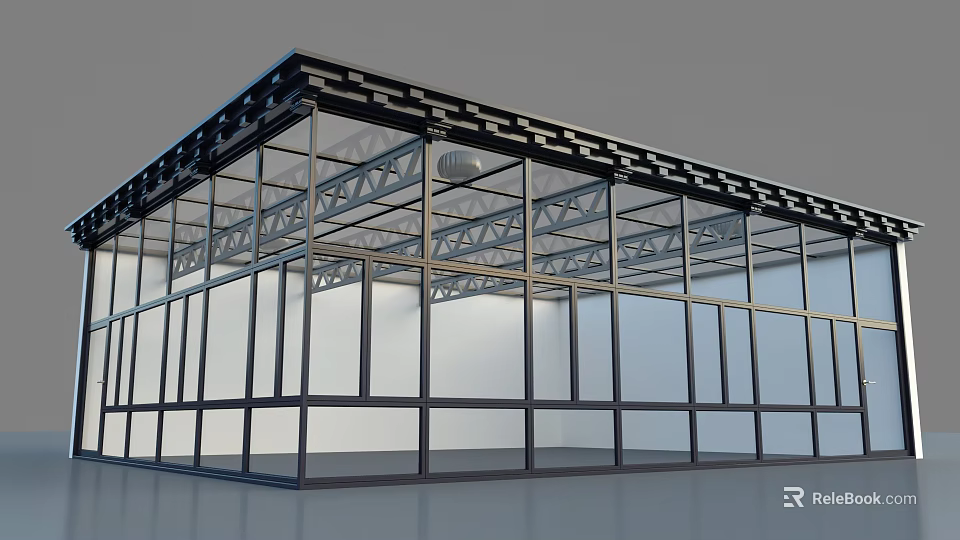 Modern Glass Structure With Metal Beams Transparent Walls And Roof Design 3d model 