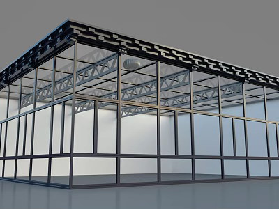 Modern Glass Structure With Metal Beams Transparent Walls And Roof Design 3d model