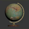 Decorative Household Globe Featuring Green Brown Surface Red Base And Metal Stand