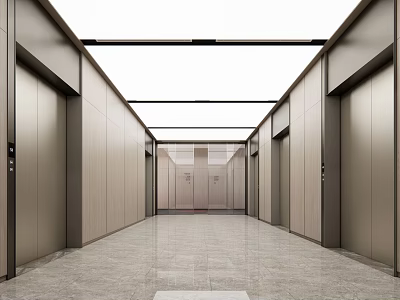 Modern Elevator Hallway Design With Metal Doors Smooth Floor And White Ceiling Lighting 3d model