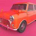 Vintage Orange Compact Car with Chrome Front Grille Headlights and Classic Wheels