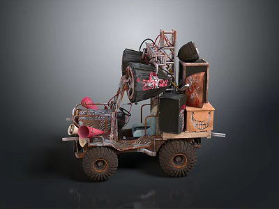 Handmade Decorative Vehicle With Horn Boxes Graffiti And Vintage Style Design 3d model