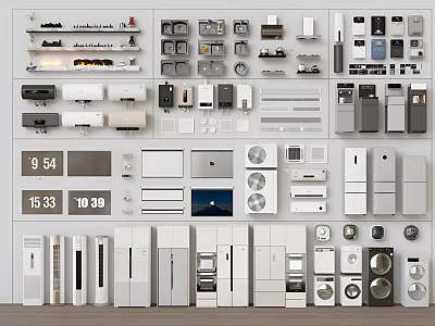Modern Household Appliances Collection Featuring Refrigerators TVs Lamps And More For Home Use 3d model