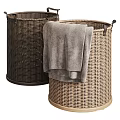 Natural Wicker Laundry Baskets With Gray Towels For Home Laundry Organization Supplies