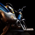 Blue Vintage Motorcycle with Classic Design Metallic Parts and Blue Seat