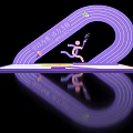 Photo Check In Spot With Purple Curved Arch Running Figure Silhouette And Yellow Circular Area