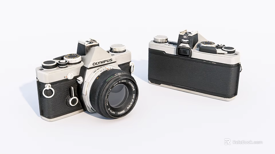 Olympus Vintage Digital Cameras With Classic Design Lens Details And Two Bodies 3d model 