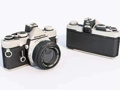 Olympus Vintage Digital Cameras With Classic Design Lens Details And Two Bodies 3d model