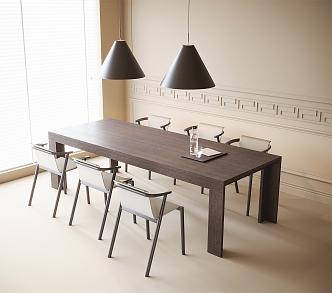 Modern Dining Table and Chair Combination Dining Chair Single Chair Chandelier 3d model