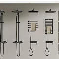 Modern Black Bathroom Ensemble With Shower Heads Handheld Showers Towel Racks And Shelves