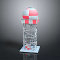 Red and White Tower Structure With Metal Frame Dome And Square Base 3d model