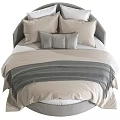 Modern Double Bed with Soft Beige Bedding Gray Blanket and Decorative Pillows 3d model