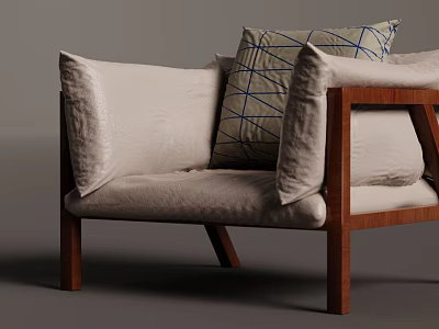 Modern Single Sofa With Wooden Frame Neutral Fabric Upholstery And Geometric Pattern Pillow 3d model