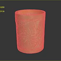 Elegant Yellow Ceramic Cup With Intricate Carved Leaf Patterns For Home Use 3d model