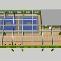 Indoor Fitness Training Space With Blue Floor Green Walls And Large Windows For Workouts
