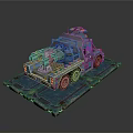 Blue Truck Model With Mechanical Devices On Blue Platform Gray Background 3d model