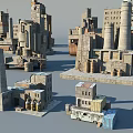 Various Detailed Building Components Including Towers Columns Roofs And
