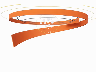 Modern Orange Curved Exhibition Booth With Circular Lines And White Dots 3d model