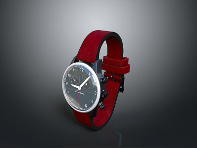 Stylish Red Leather Strap Watch With Analog Dial And Classic Design 3d model