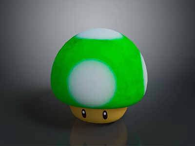 Cute Green Mushroom with White Spots on Cap Yellow Base and Adorable Eyes Design 3d model
