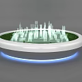 Commercial Equipment With Circular Design Transparent Cityscape Green Base And Blue Lighting