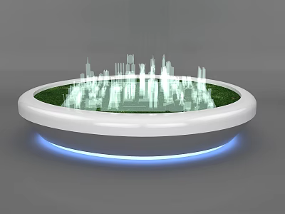 Commercial Equipment With Circular Design Transparent Cityscape Green Base And Blue Lighting 3d model