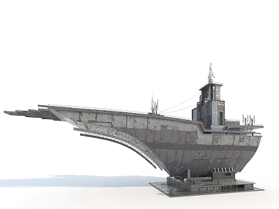 Cartoon Style Vintage Aircraft Carrier With Rusty Deck And Tower Structure 3d model
