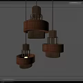 Three Woven Wooden Pendant Lights With Modern Design Hanging And Warm Light